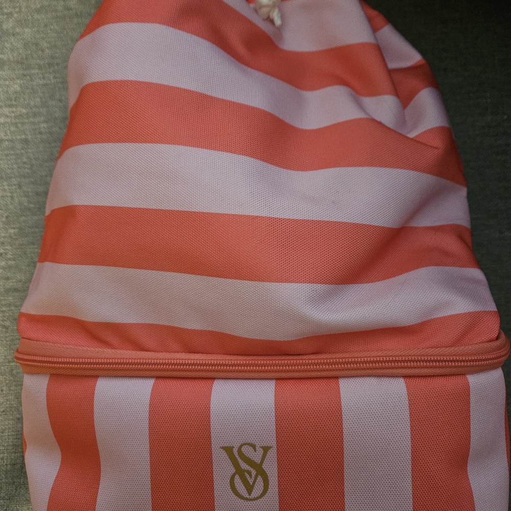 Victoria's Secret Coral/White Striped Backpack w/Cooler Compartme